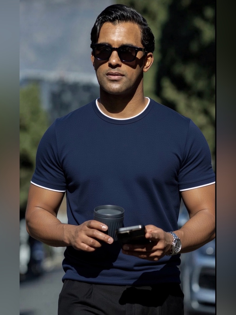 Collars & Co Mens Tee 2XL Navy Luxury Wool And Cotton Blend 2XL New With Tag